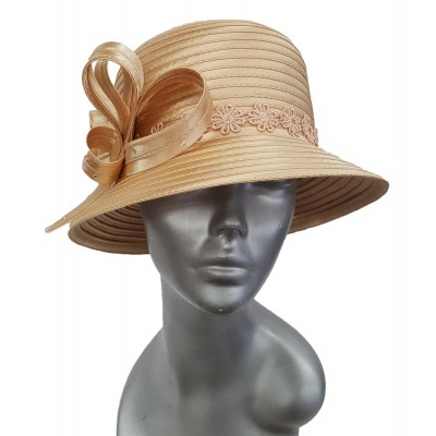 's Satin Ribbon Church Dress Kentucky Derby Hat Dressy Couture Camel hats  eb-48173026